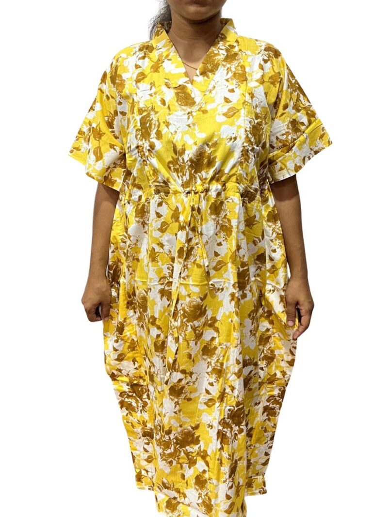 SHORT FEEDING KAFTAN NIGHTY WITH SHAWL COLLAR V NECK 47"INCHES  LENGTH