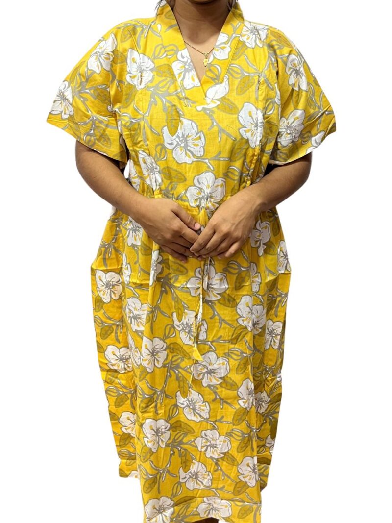 SHORT FEEDING KAFTAN NIGHTY WITH SHAWL COLLAR V NECK 47"INCHES  LENGTH