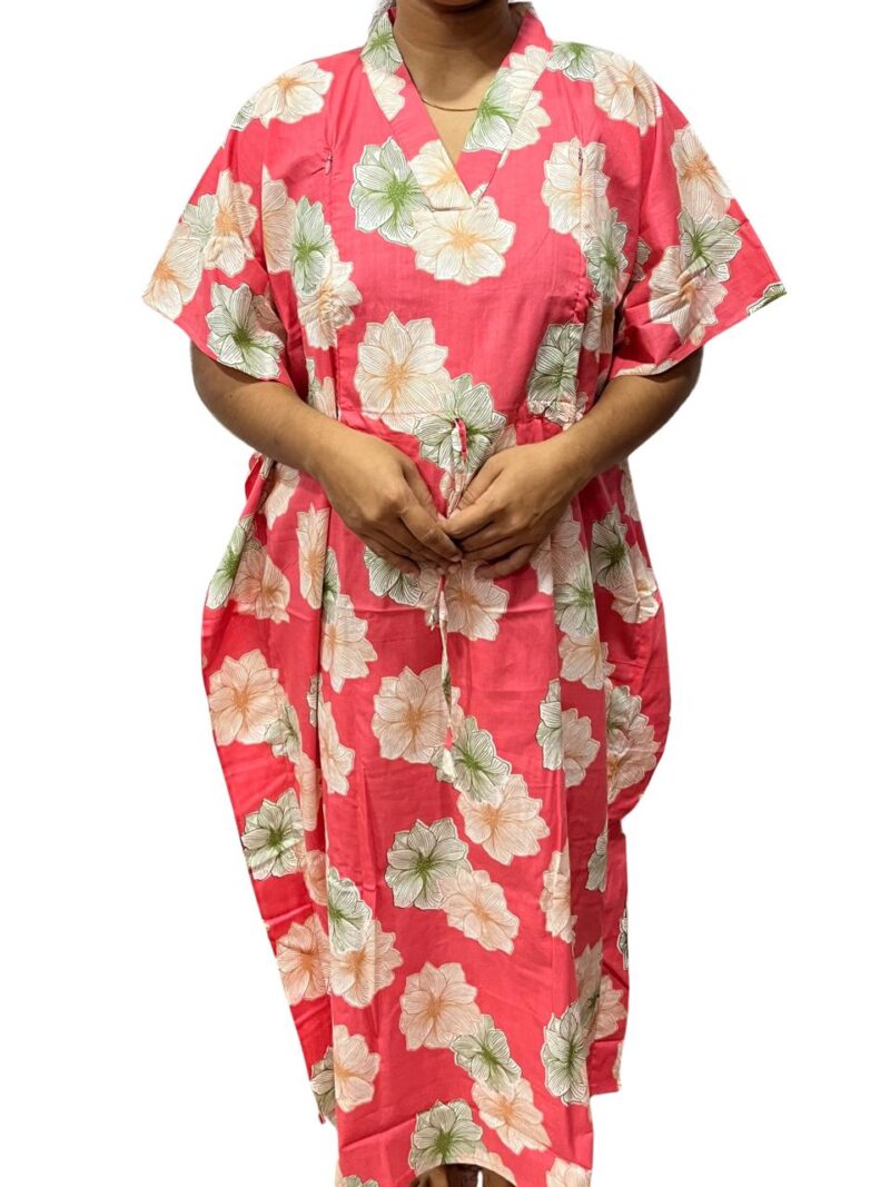 SHORT FEEDING KAFTAN NIGHTY WITH SHAWL COLLAR V NECK 47"INCHES  LENGTH