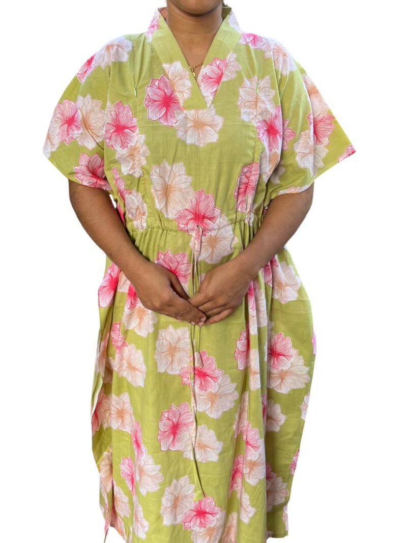 SHORT FEEDING KAFTAN NIGHTY WITH SHAWL COLLAR V NECK 47"INCHES  LENGTH
