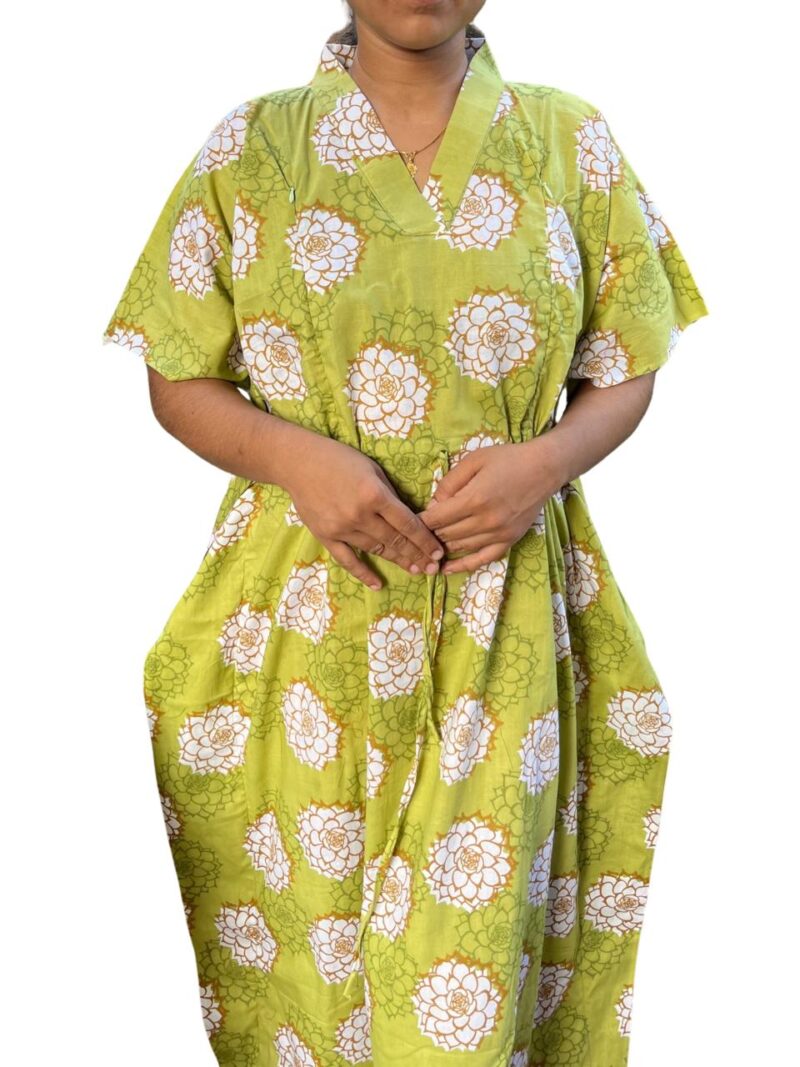 SHORT FEEDING KAFTAN NIGHTY WITH SHAWL COLLAR V NECK 47"INCHES  LENGTH