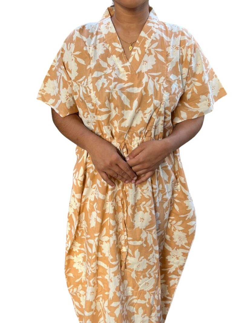 SHORT FEEDING KAFTAN NIGHTY WITH SHAWL COLLAR V NECK 47"INCHES  LENGTH