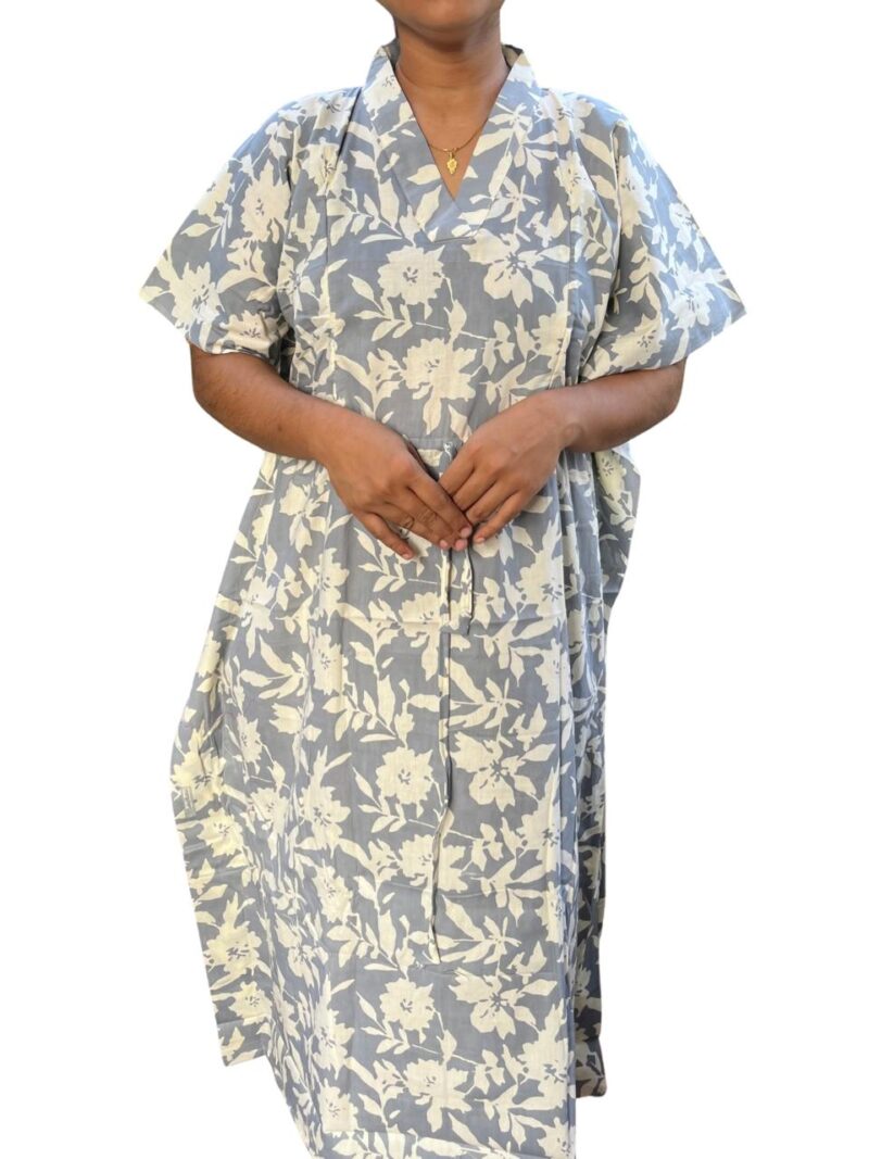 SHORT FEEDING KAFTAN NIGHTY WITH SHAWL COLLAR V NECK 47"INCHES  LENGTH