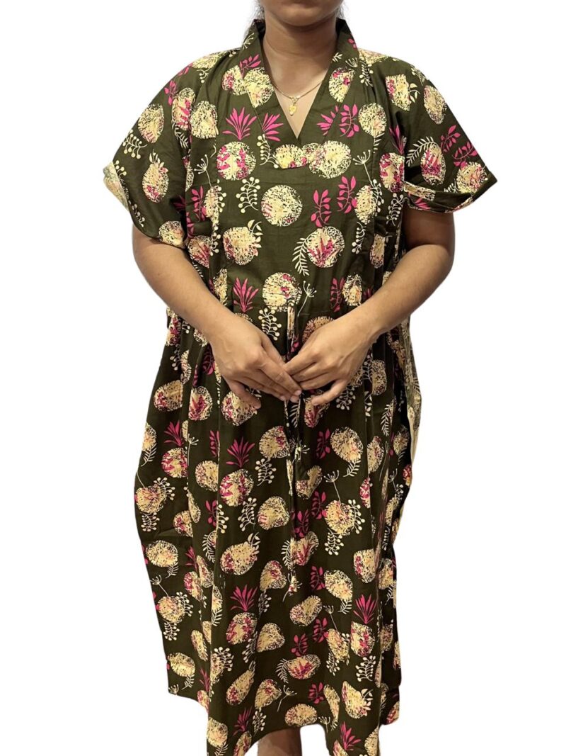 SHORT FEEDING KAFTAN NIGHTY WITH SHAWL COLLAR V NECK 47"INCHES  LENGTH