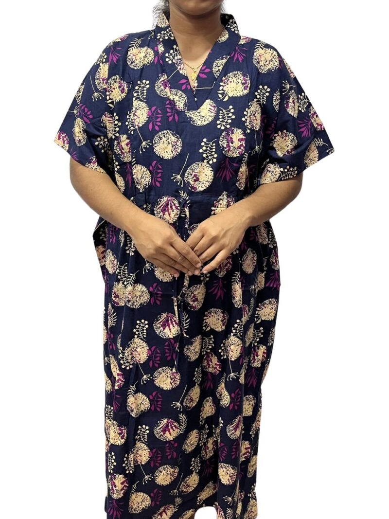 SHORT FEEDING KAFTAN NIGHTY WITH SHAWL COLLAR V NECK 47"INCHES  LENGTH