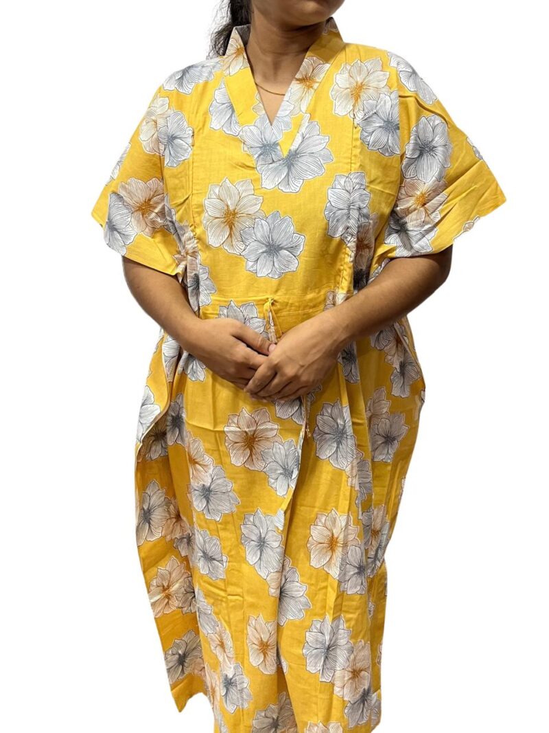 SHORT FEEDING KAFTAN NIGHTY WITH SHAWL COLLAR V NECK 47"INCHES  LENGTH