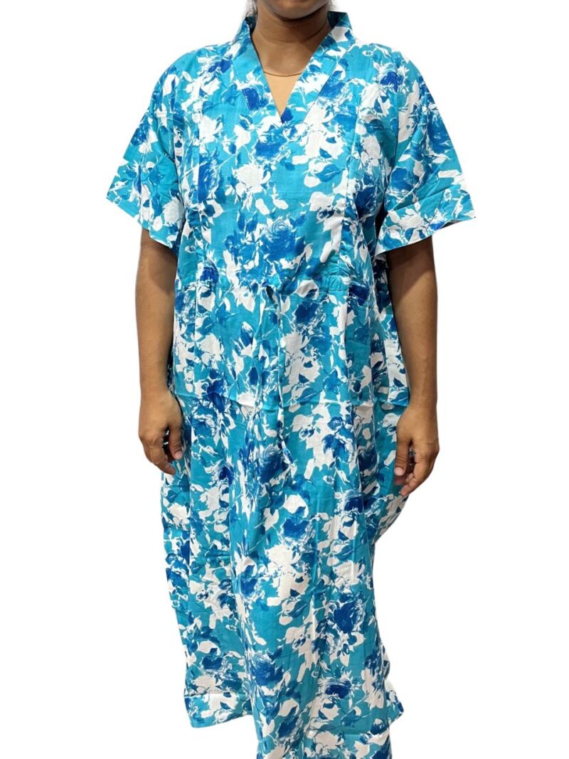 SHORT FEEDING KAFTAN NIGHTY WITH SHAWL COLLAR V NECK 47"INCHES  LENGTH