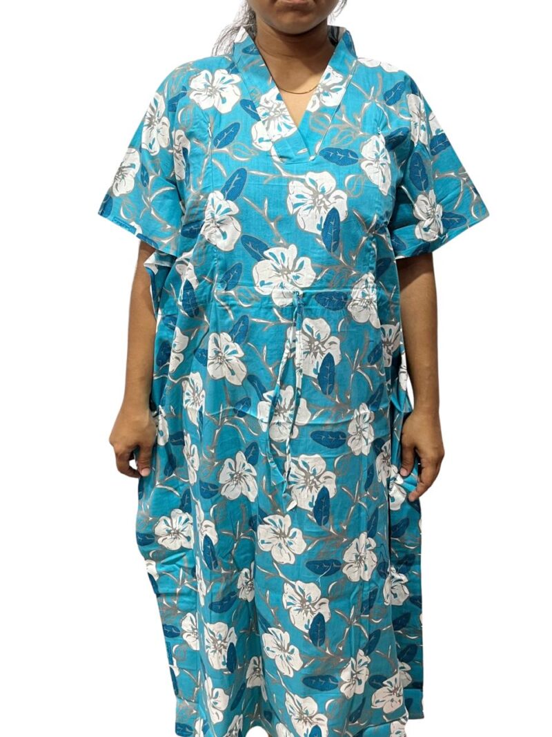 SHORT FEEDING KAFTAN NIGHTY WITH SHAWL COLLAR V NECK 47"INCHES  LENGTH
