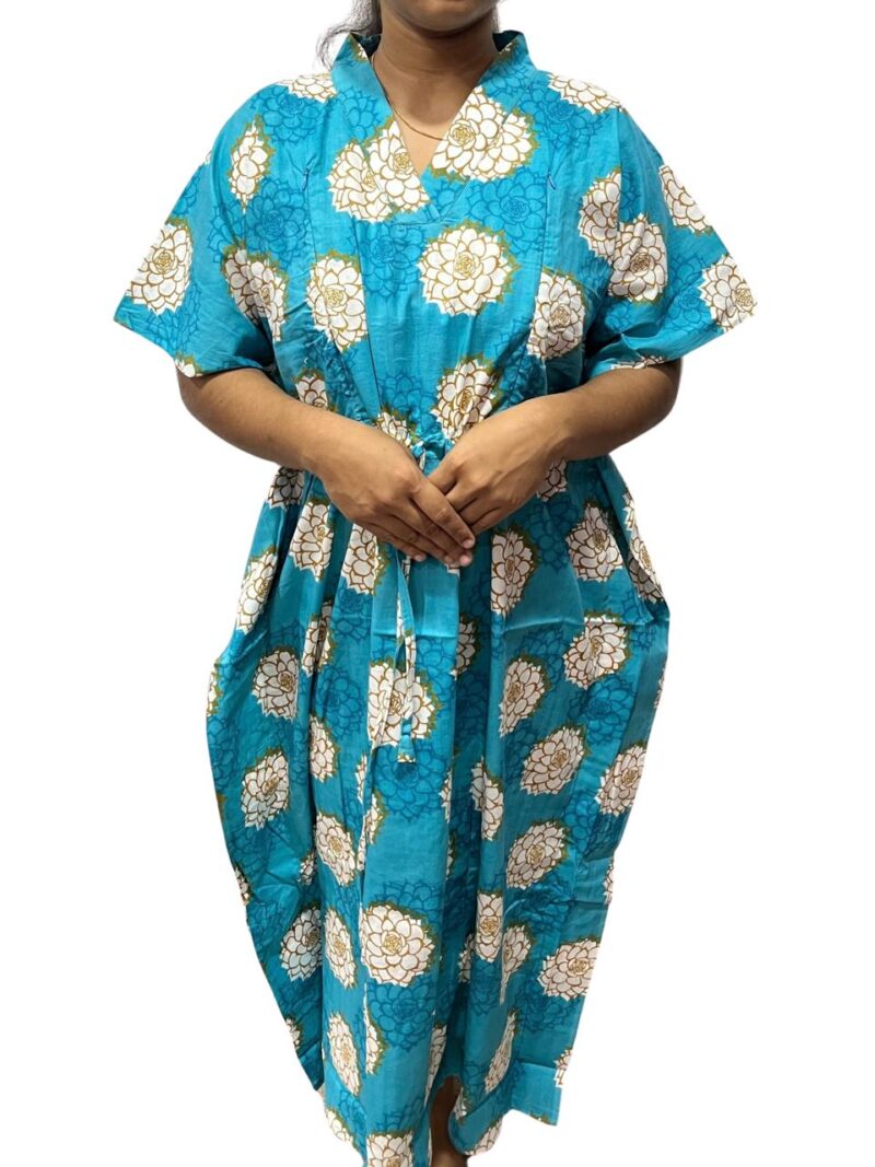 SHORT FEEDING KAFTAN NIGHTY WITH SHAWL COLLAR V NECK 47"INCHES  LENGTH