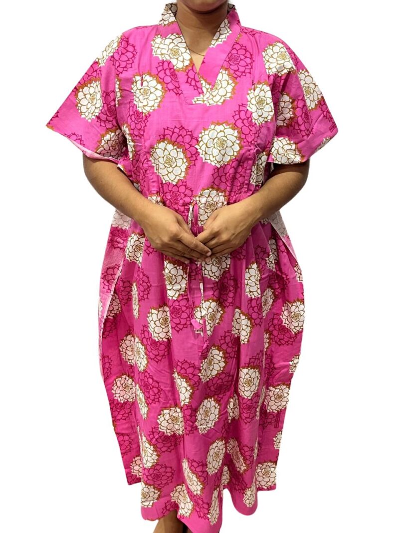 SHORT FEEDING KAFTAN NIGHTY WITH SHAWL COLLAR V NECK 47"INCHES  LENGTH