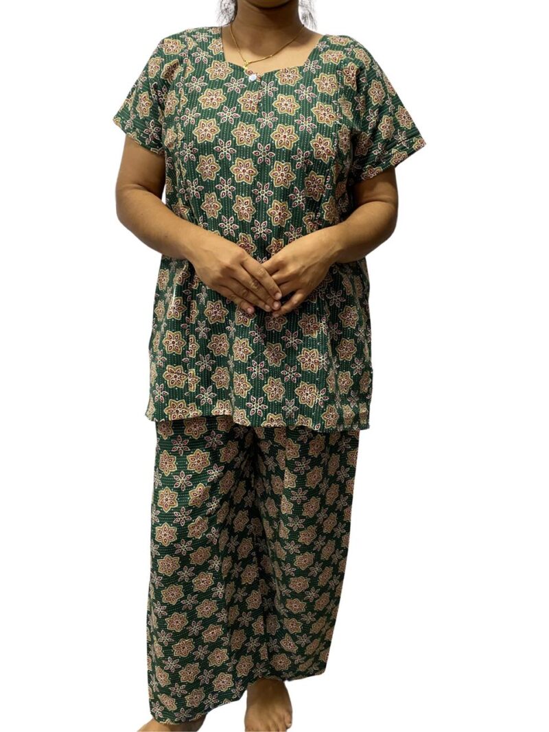 Kantha Cotton Feeding Nightdress With Palazzo Pant