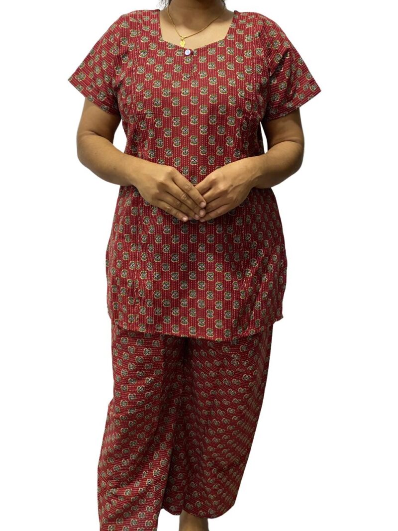 Kantha Cotton Feeding Nightdress With Palazzo Pant