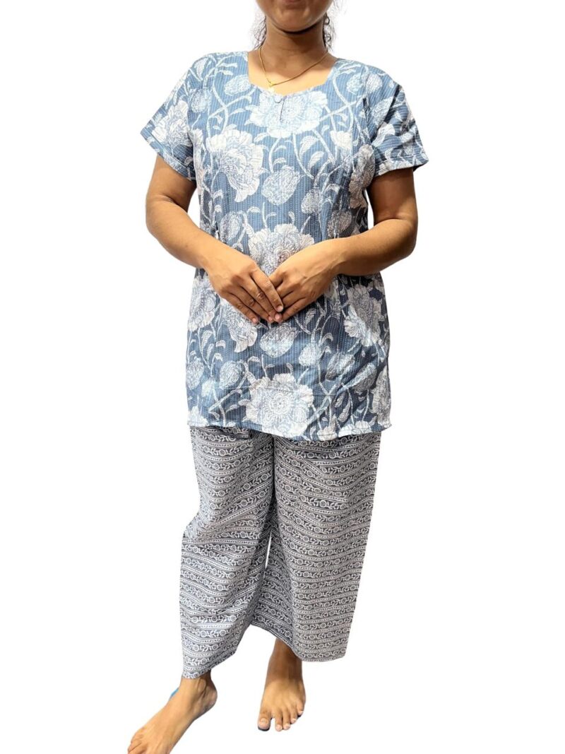 Kantha Cotton Feeding Nightdress With Palazzo Pant