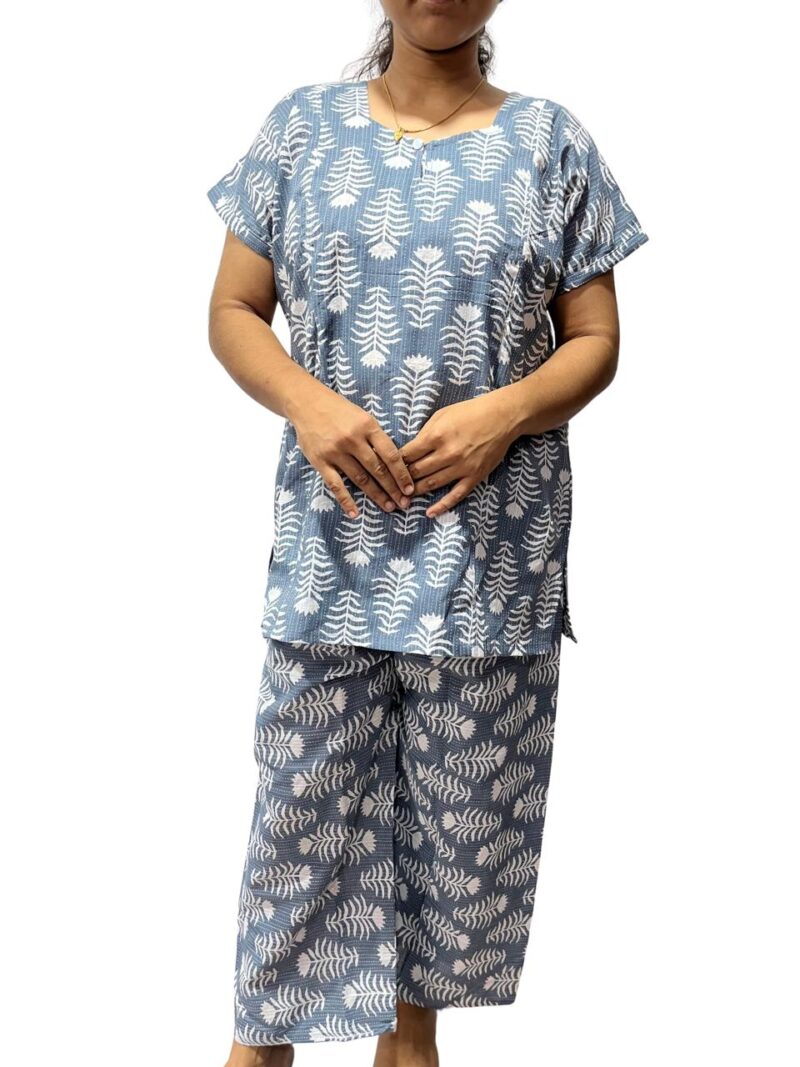 Kantha Cotton Feeding Nightdress With Palazzo Pant