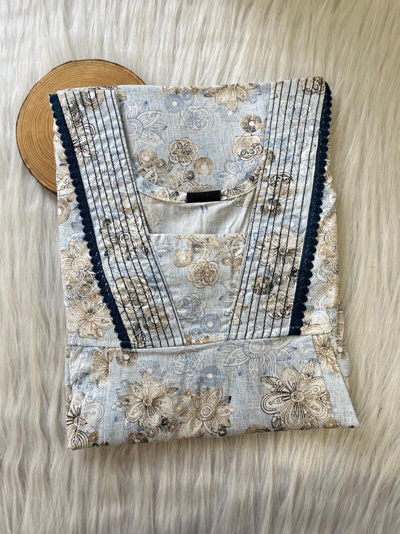 Pure Cotton V-Neck Pleated Nighty