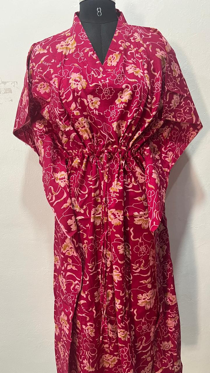 SHORT FEEDING KAFTAN NIGHTY WITH SHAWL COLLAR V NECK 47"INCHES  LENGTH (Copy)