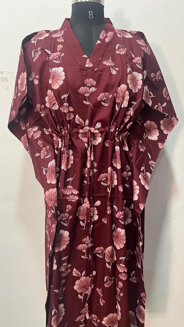 SHORT FEEDING KAFTAN NIGHTY WITH SHAWL COLLAR V NECK 47"INCHES  LENGTH