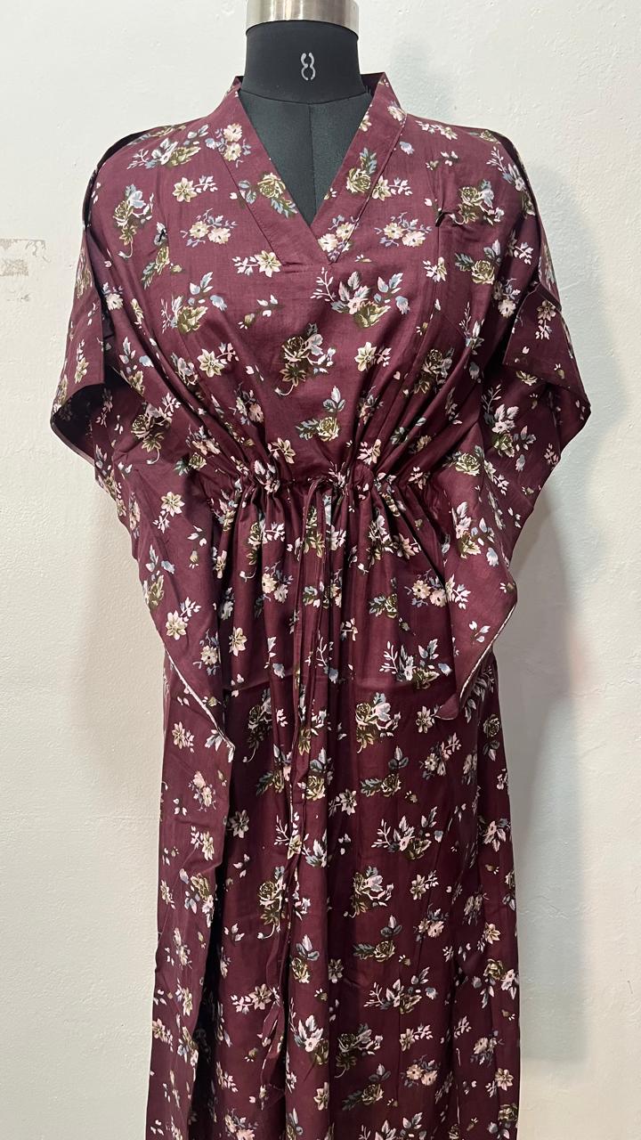 SHORT FEEDING KAFTAN NIGHTY WITH SHAWL COLLAR V NECK 47"INCHES  LENGTH