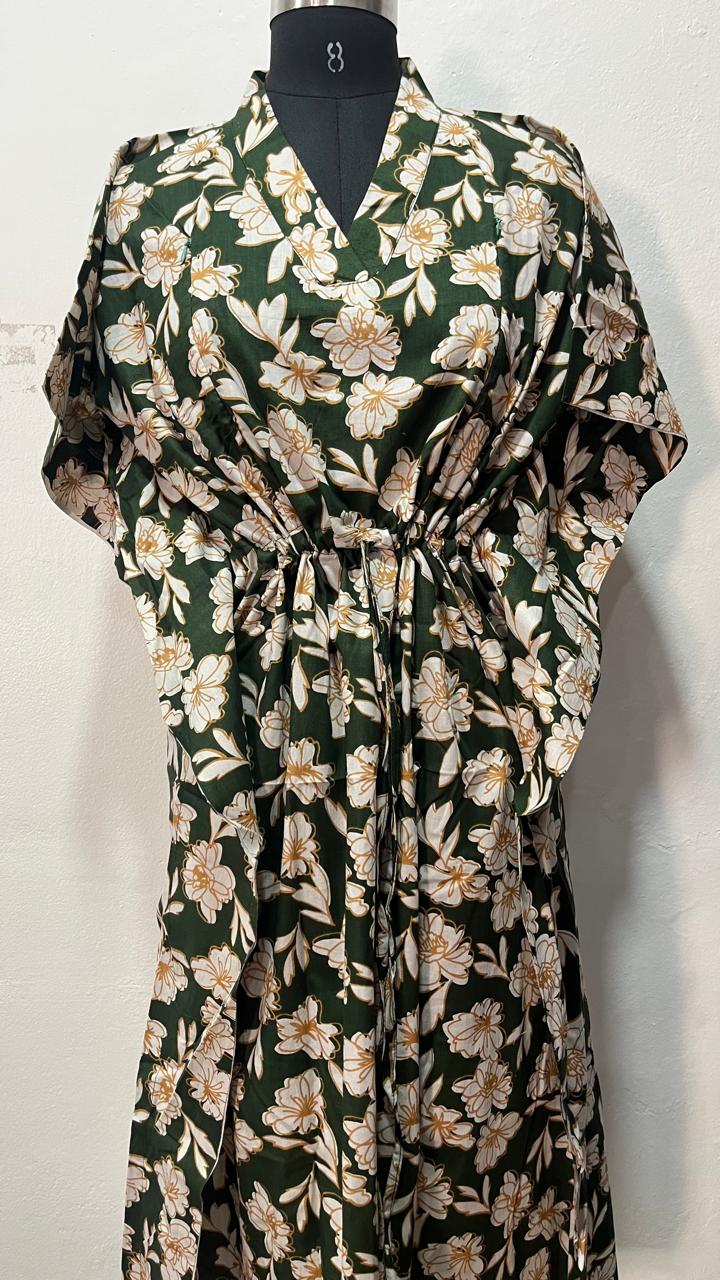 SHORT FEEDING KAFTAN NIGHTY WITH SHAWL COLLAR V NECK 47"INCHES  LENGTH