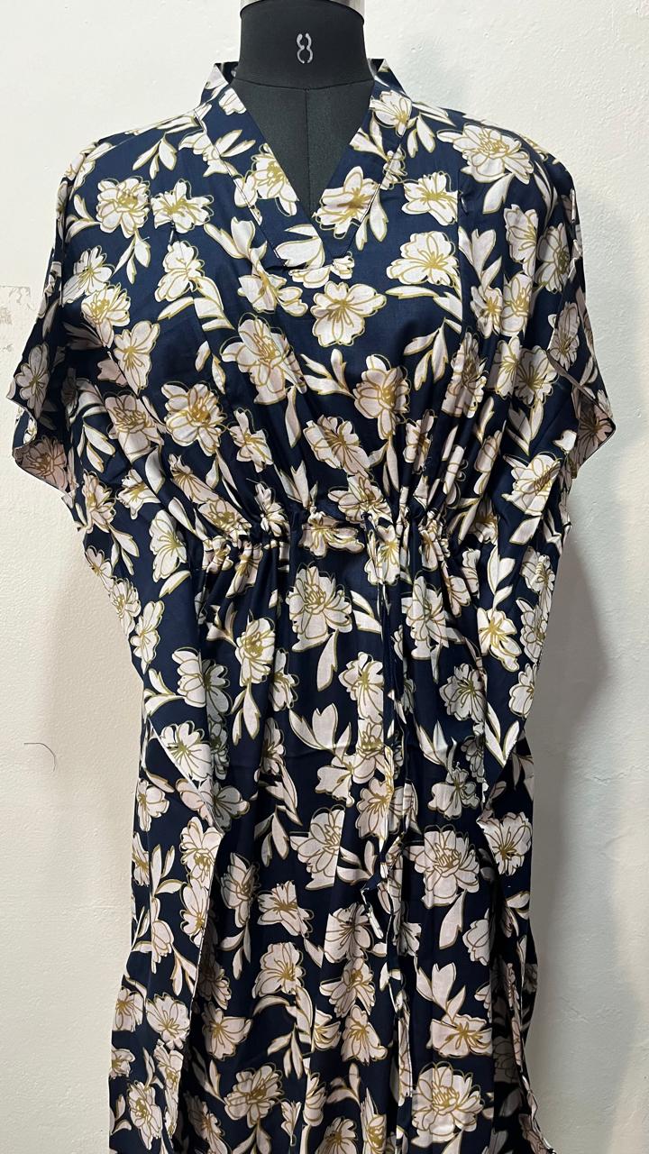 SHORT FEEDING KAFTAN NIGHTY WITH SHAWL COLLAR V NECK 47"INCHES  LENGTH