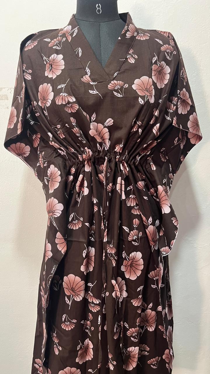 SHORT FEEDING KAFTAN NIGHTY WITH SHAWL COLLAR V NECK 47"INCHES  LENGTH