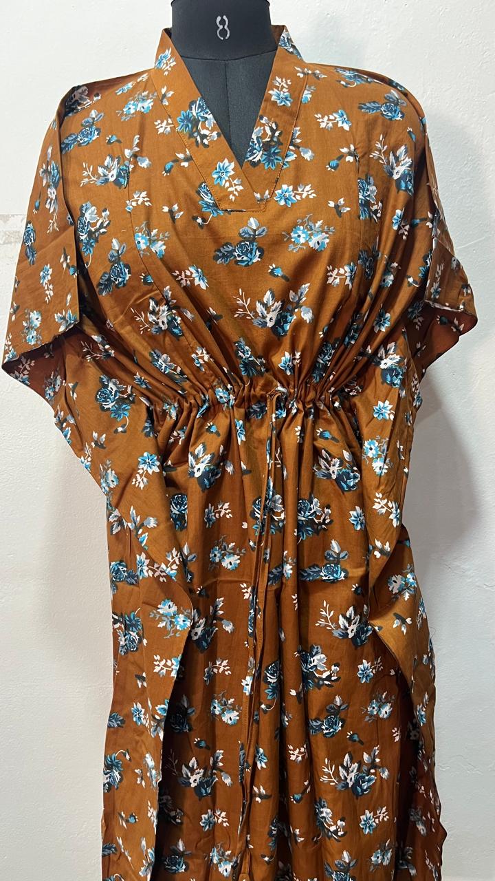 SHORT FEEDING KAFTAN NIGHTY WITH SHAWL COLLAR V NECK 47"INCHES  LENGTH