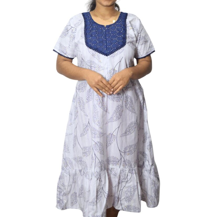 Feeding Frock Nighty with Hakoba Neck & 12" Center Zip – Cotton | Lace-Edged Sleeves (48” Length | 44” Width)