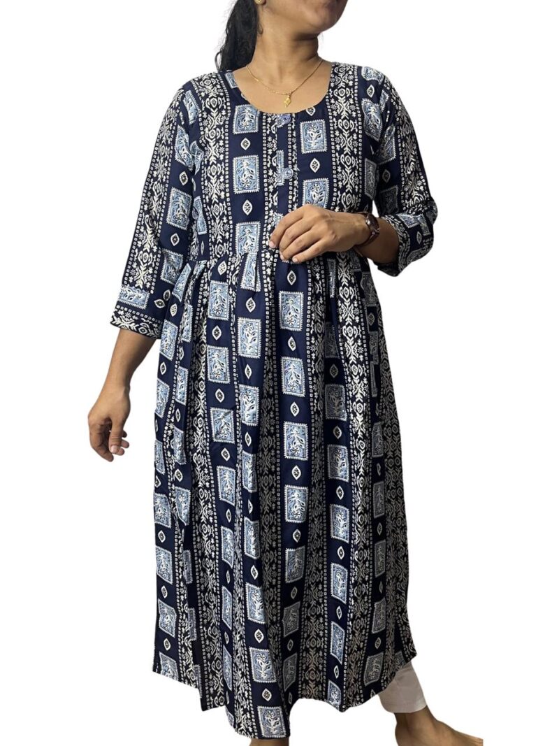 Women's Rayon Foil Printed Flared Kurti – Elegant A-Line Everyday Wear Kurti