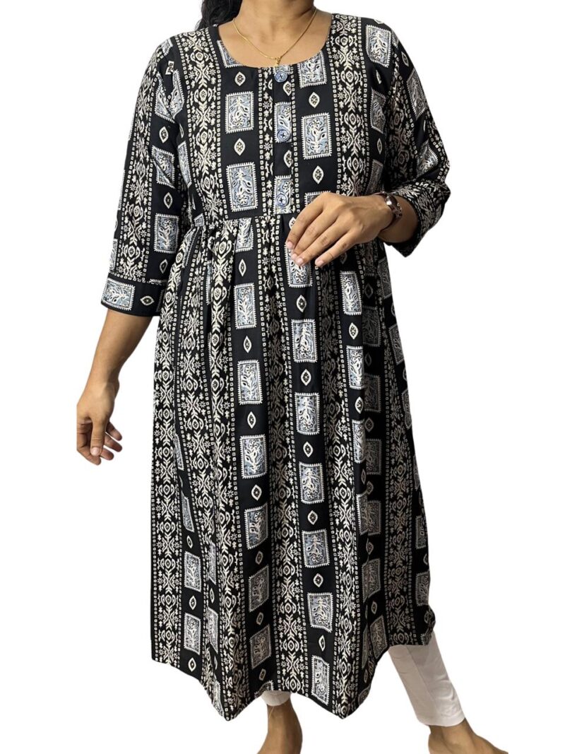 Women's Rayon Foil Printed Flared Kurti – Elegant A-Line Everyday Wear Kurti