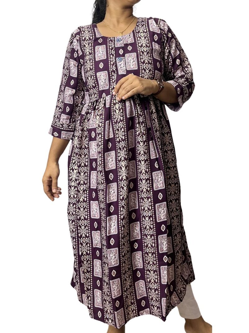 Women's Rayon Foil Printed Flared Kurti – Elegant A-Line Everyday Wear Kurti