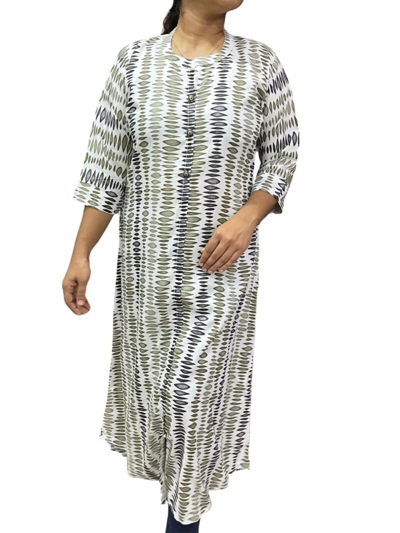 Elegant Rayon Printed Long Top for Women with Chinese Collar