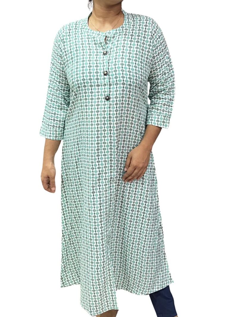 Elegant Rayon Printed Long Top for Women with Chinese Collar