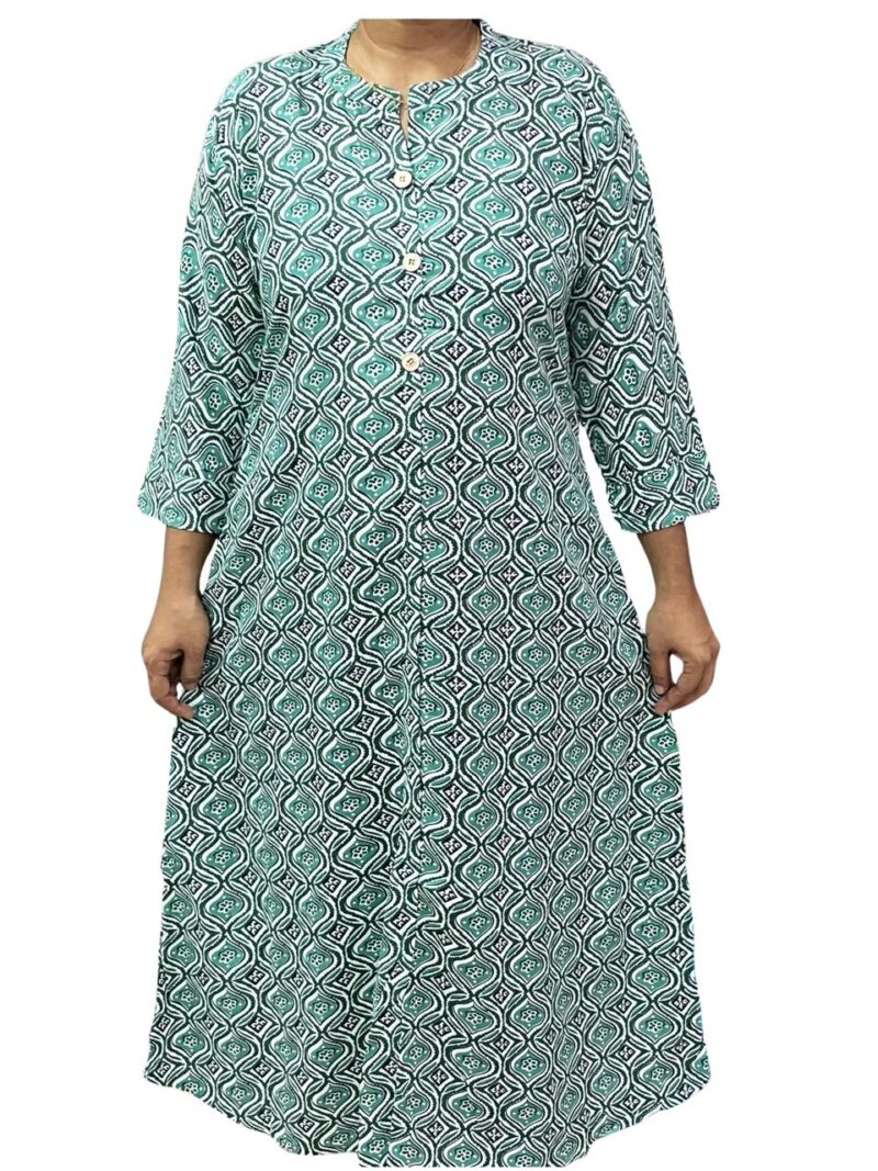 Elegant Rayon Printed Long Top for Women with Chinese Collar