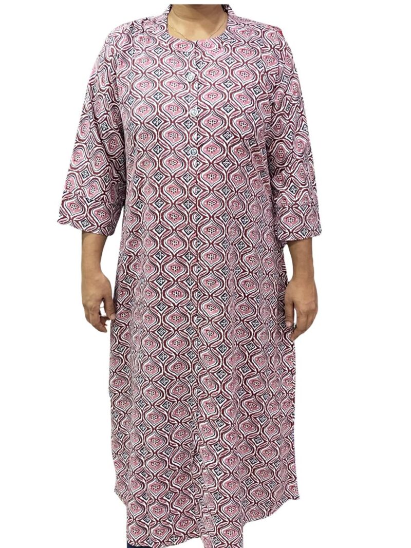 Elegant Rayon Printed Long Top for Women with Chinese Collar