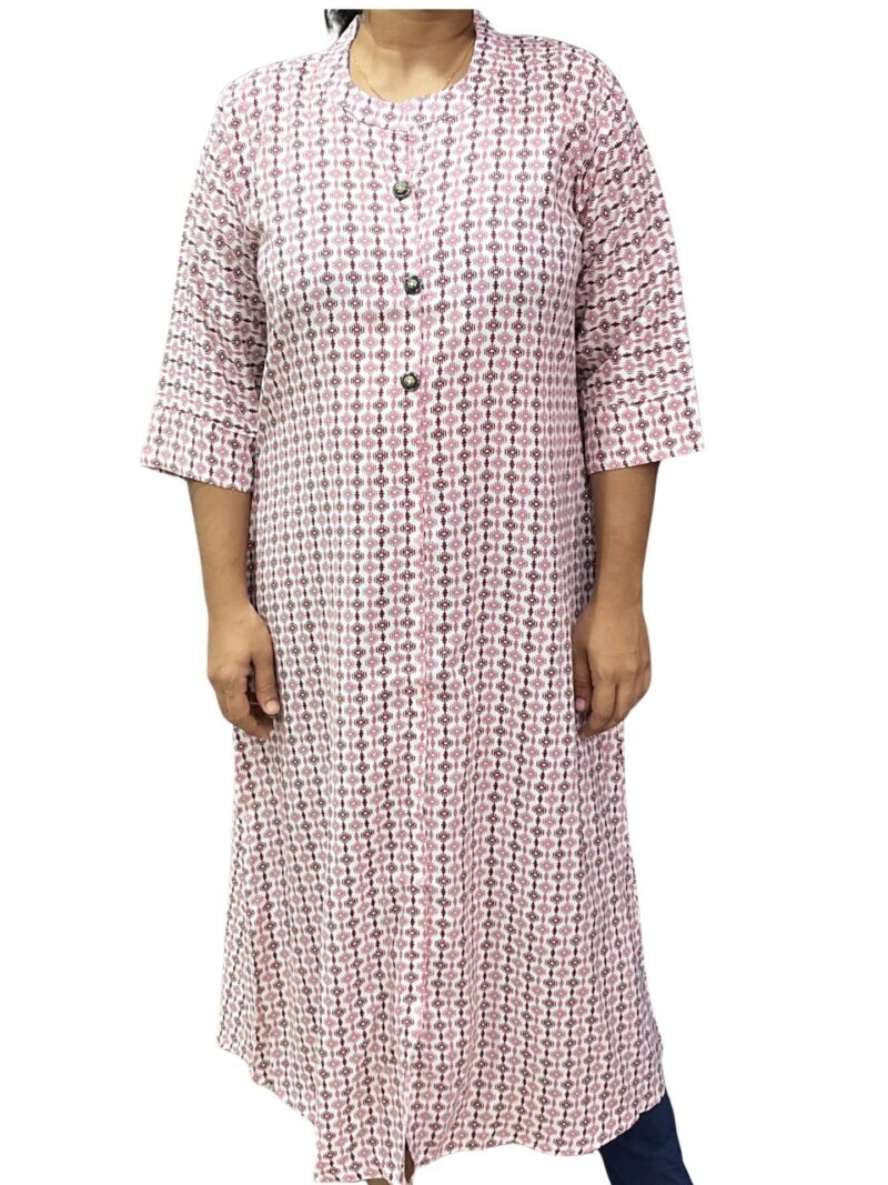 Elegant Rayon Printed Long Top for Women with Chinese Collar