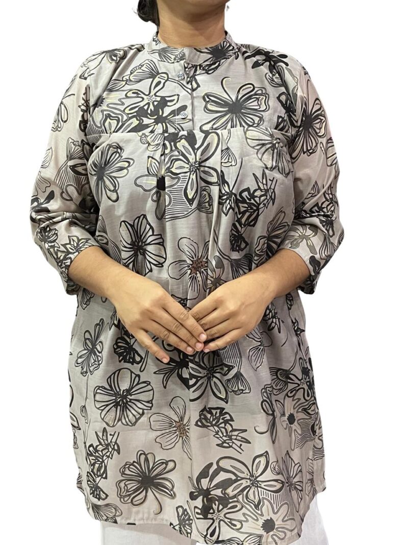 Women's Foil Printed Mal Chanderi Collar Neck Short Kurti