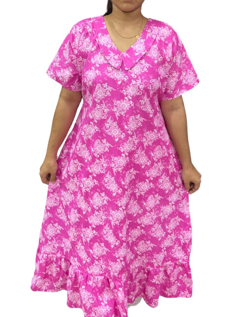 COTTON NON-FEEDING FROCK NIGHTY WITH PETER PAN COLLAR & PUFF SLEEVE