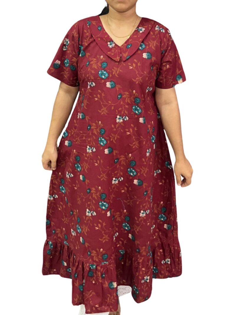 COTTON NON-FEEDING FROCK NIGHTY WITH PETER PAN COLLAR & PUFF SLEEVE