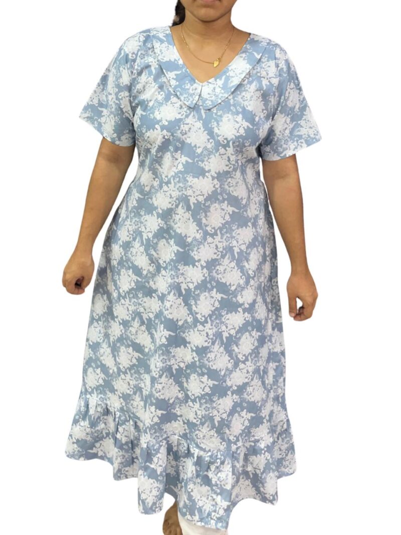 COTTON NON-FEEDING FROCK NIGHTY WITH PETER PAN COLLAR & PUFF SLEEVE