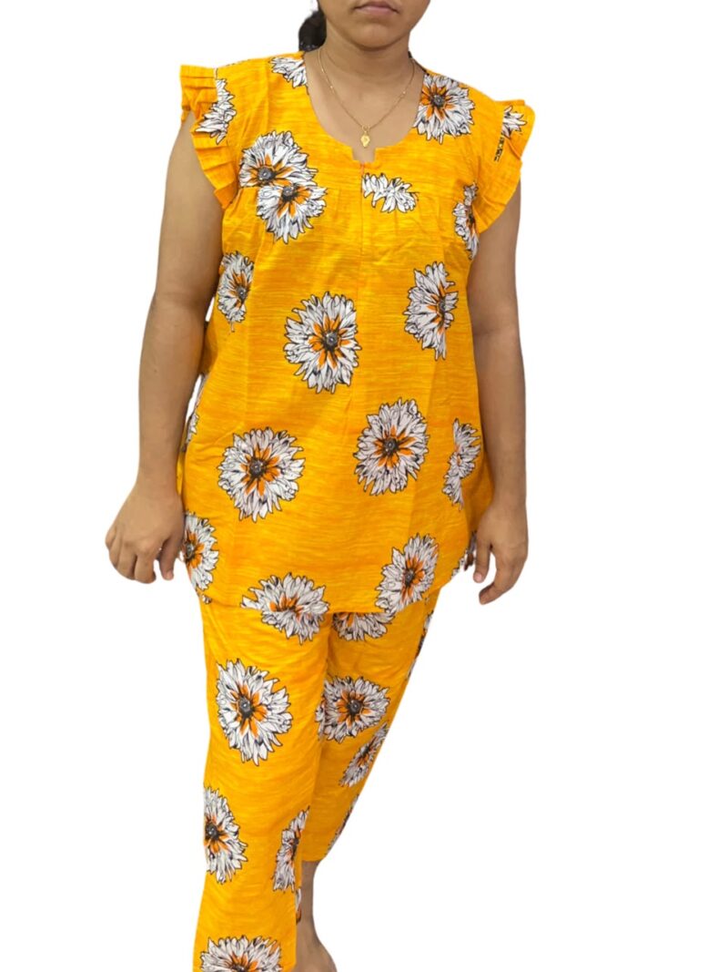Yellow Daisy Floral Feeding Night Dress with 12” Invisible Zip & Ruffled Sleeves – Cotton Set ₹480