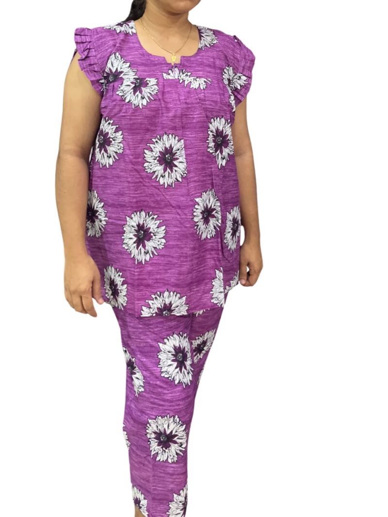 Purple Daisy Floral Feeding Night Dress with 12” Invisible Zip & Ruffled Sleeves – Cotton Set ₹480