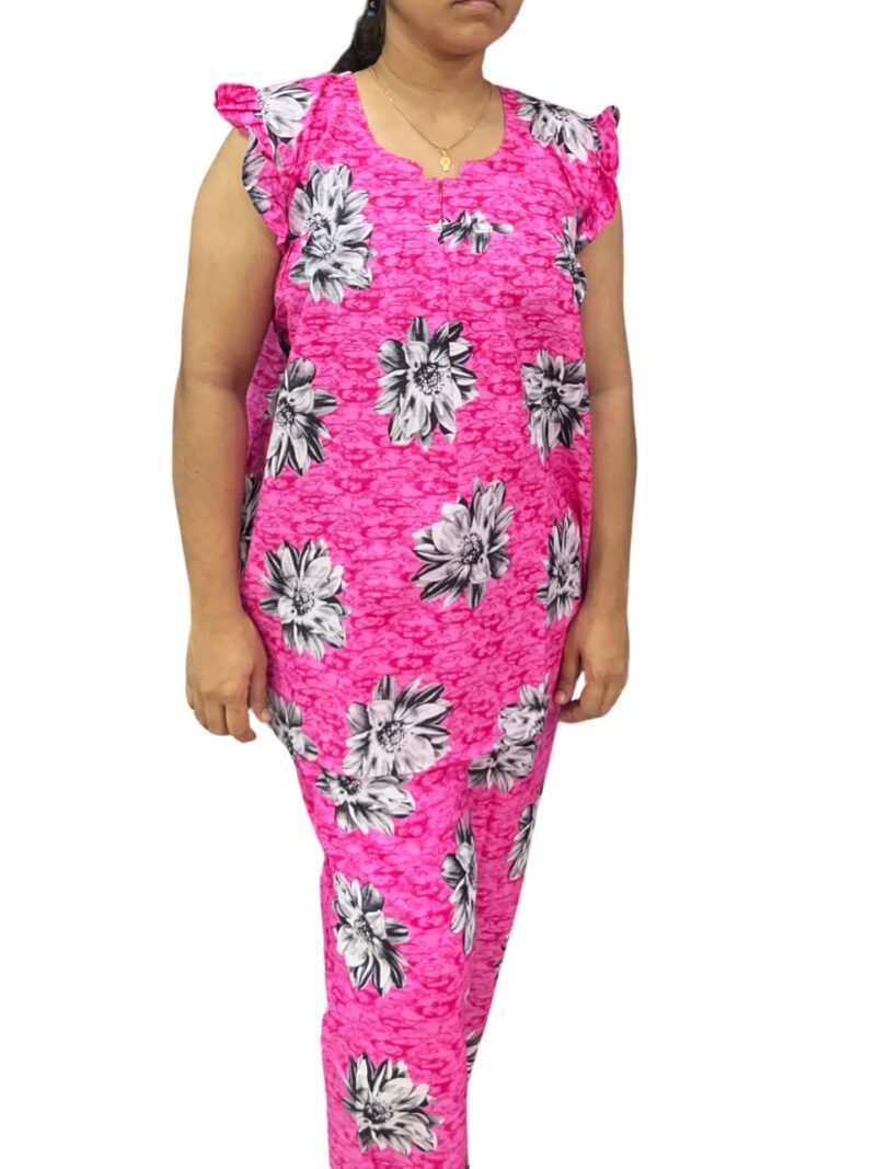 Pink & Black Floral Feeding Night Dress with 12” Hidden Zip & Ruffled Sleeves – Cotton ₹480