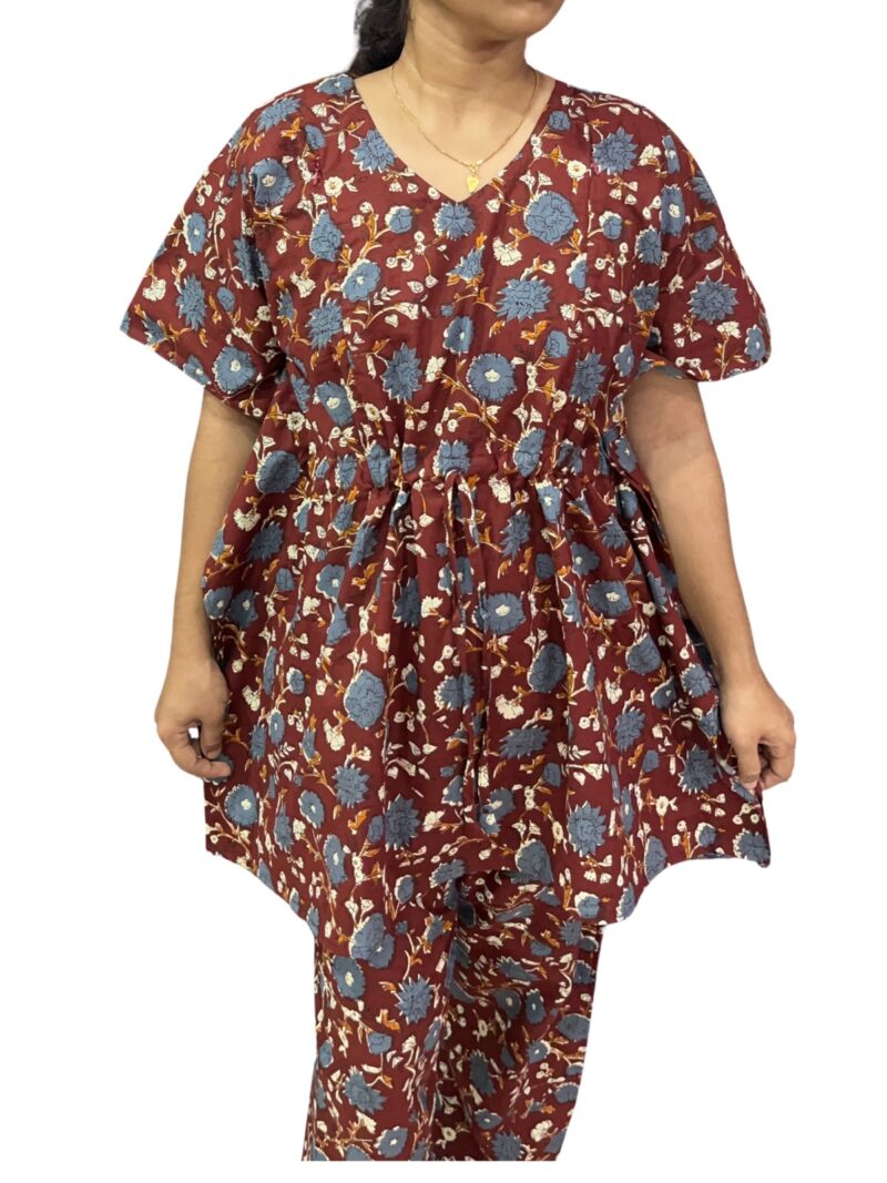 Kaftan Style Feeding  Night Dress with Adjustable Tie & Palazzo Pant