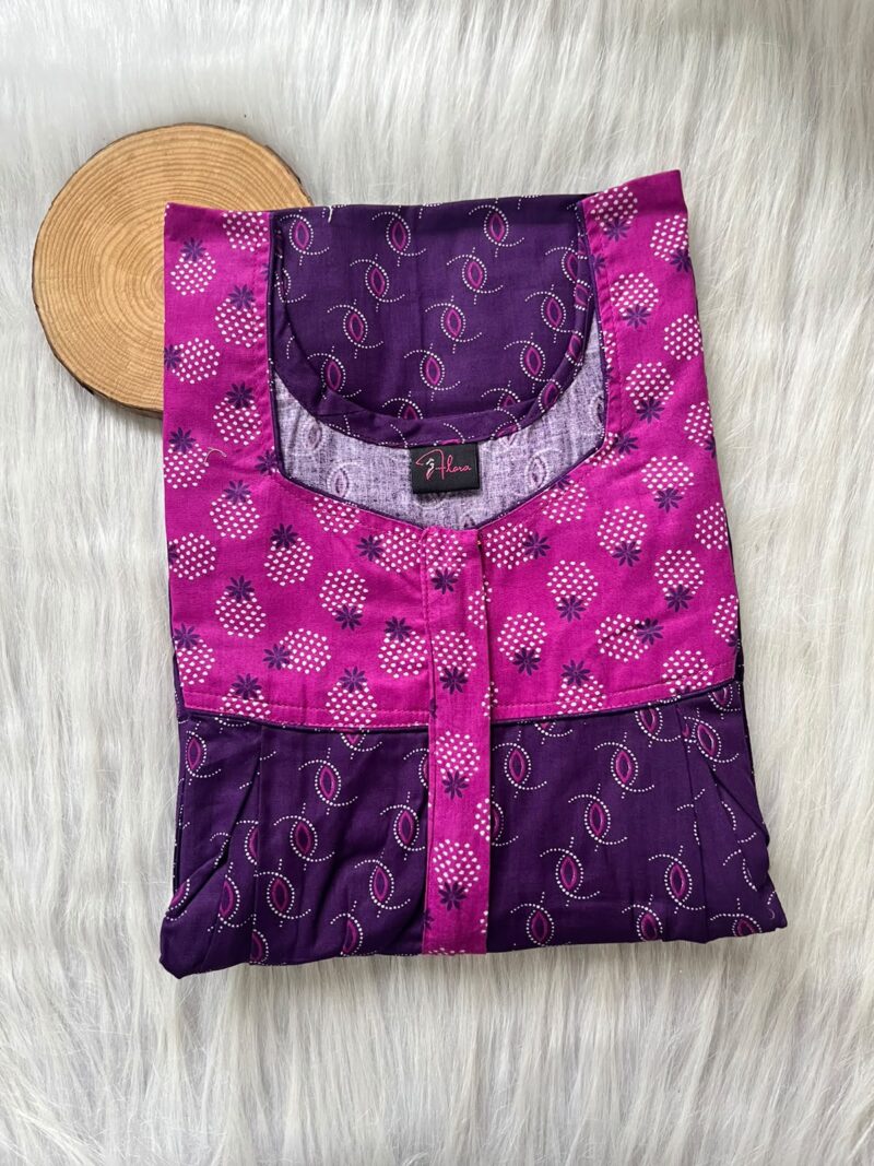 Cotton Feeding Nighty With Two Side Vertical Zip and Single Centre Zip