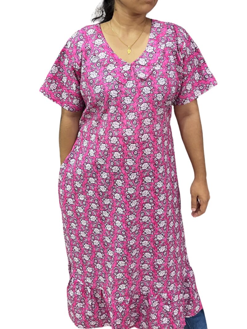 PLUS SIZE COTTON NON-FEEDING FROCK NIGHTY WITH PETER PAN COLLAR