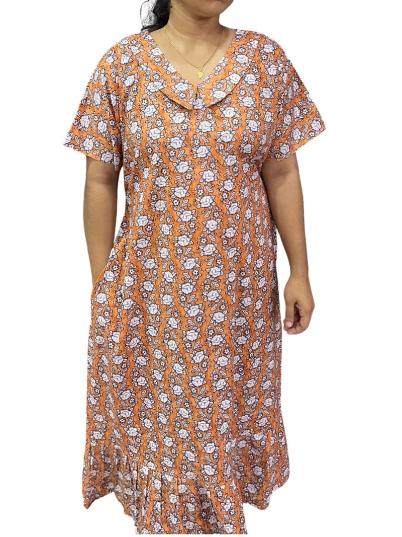 PLUS SIZE COTTON NON-FEEDING FROCK NIGHTY WITH PETER PAN COLLAR