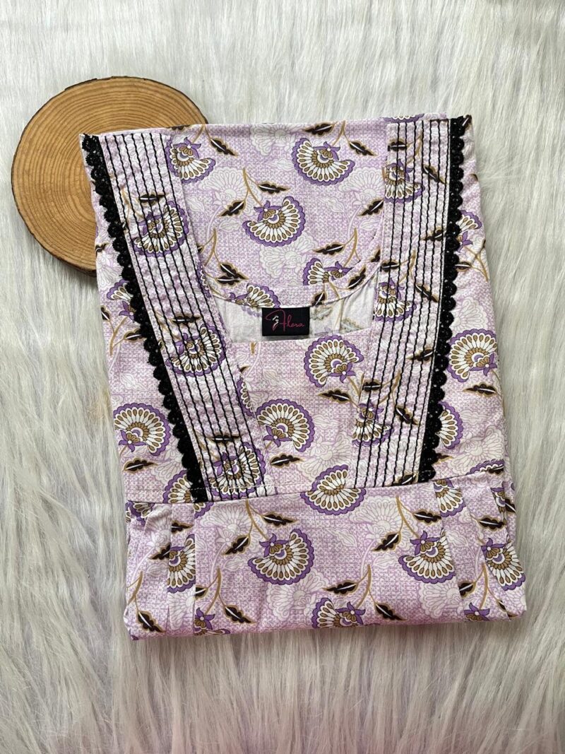 Pure Cotton V-Neck Pleated Nighty