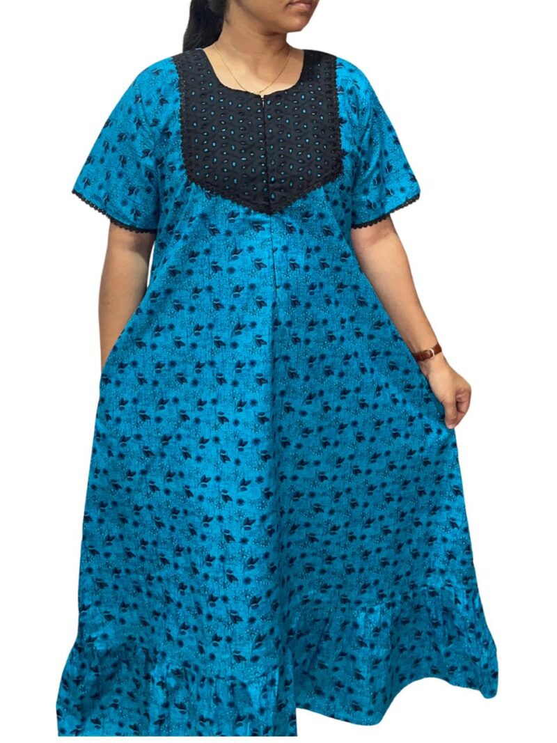 Feeding Frock Nighty with Hakoba Neck & 12" Center Zip – Cotton | Lace-Edged Sleeves (48” Length | 44” Width)