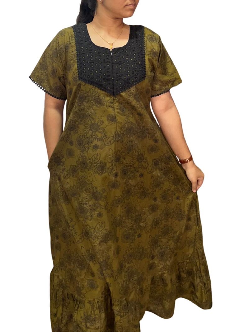 Feeding Frock Nighty with Hakoba Neck & 12" Center Zip – Cotton | Lace-Edged Sleeves (48” Length | 44” Width)
