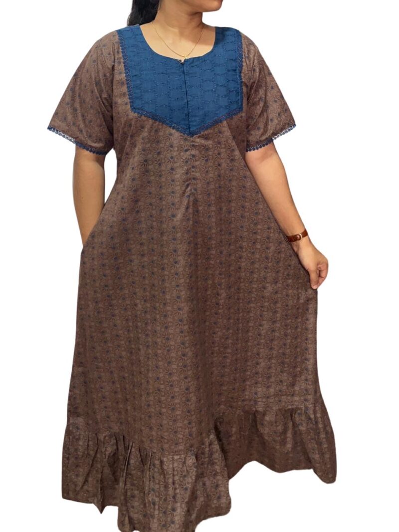 Feeding Frock Nighty with Hakoba Neck & 12" Center Zip – Cotton | Lace-Edged Sleeves (48” Length | 44” Width)